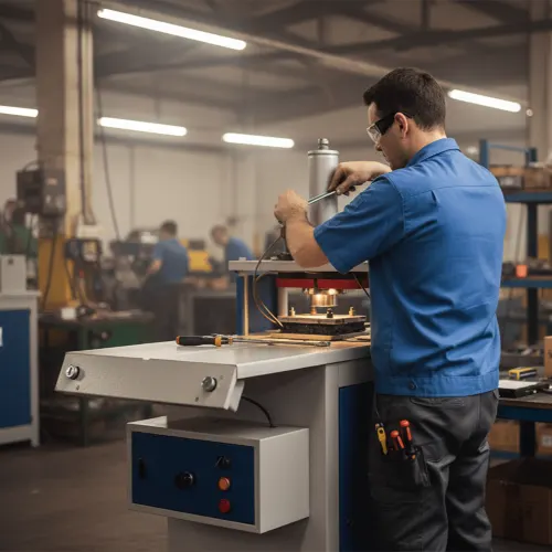 تکنسین در حال کار با دستگاه دسته زن